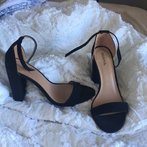Merona Black suede strappy block pump heel